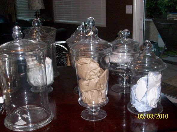 Apothecary Jars with Lids* Candy Buffet* Set of 9 (18 pieces total) : wedding candy buffet vintage shabby chic apothecary jars 946