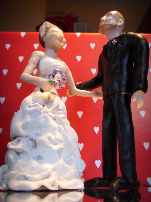 My wedding cake topper: Finally finished after 1 year! :  wedding cake topper clay super sculpey diy Cake Top Hearts