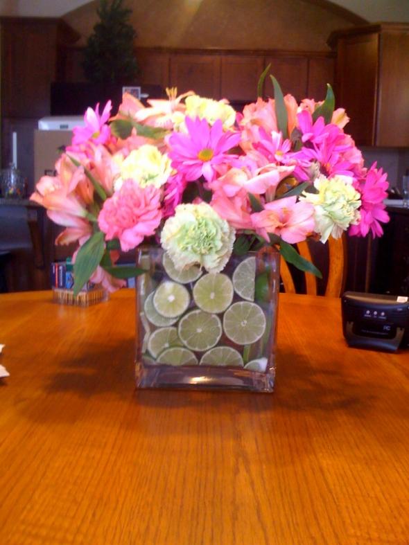 Hot Pink and Lime wedding pink green limes centerpieces diy Limes Flowers