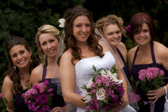 Purple Bridesmaids dresses but what color flowers wedding bridesmaids 