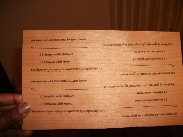 Mrs. Irish P's wood veneer invitations :  wedding Lk