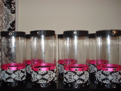  Centerpieces Almost Finished wedding damask centerpieces hot pink