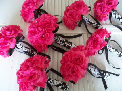 225 Black and Hot Pink Damask Wedding Invitations by natureprints 