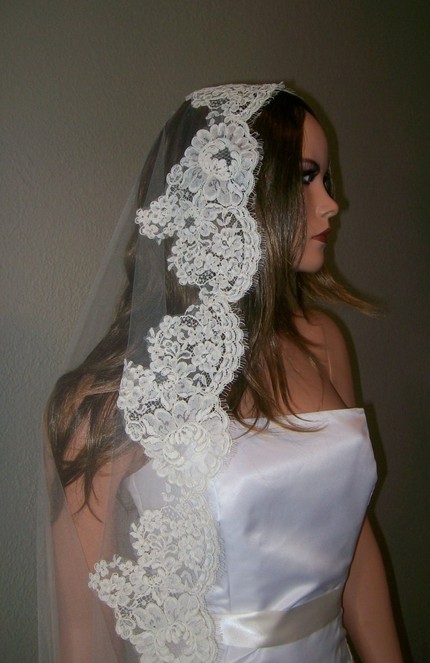 Ivory Alencon Lace Cathedral Length Veil :  wedding veil alencon lace cathedral wedding accessories Alencon.jpgd