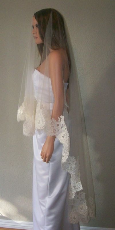 Ivory Alencon Lace Cathedral Length Veil :  wedding veil alencon lace cathedral wedding accessories Alencon.jpge