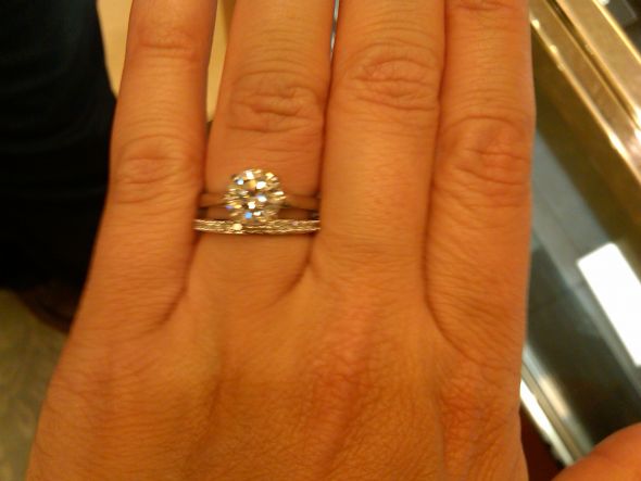 platinum engagement ring with white gold wedding band?