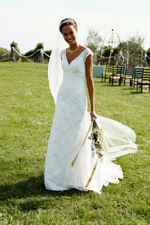David's Bridal T9612 Size 12 in ivory champagne wedding davids bridal