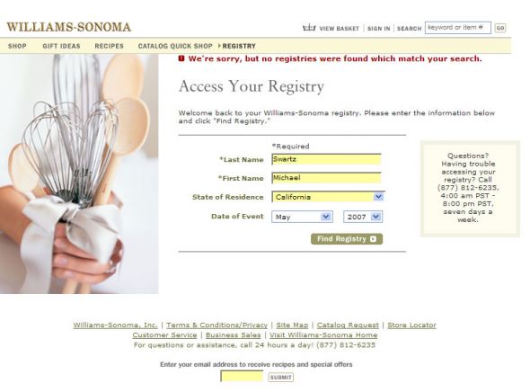 Is This Too Offbeat? : wedding Williams Sonoma Error