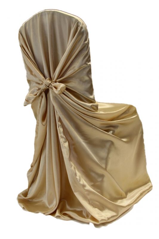 Champagne Color Universal Satin Self-tie Pillowcase Chair Covers : wedding chair cover self tie champagne ivory satin ceremony diy reception Champagne Self Tie Pillowcase Chair Cover