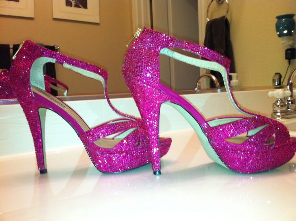 Gorgeous Custom Swarovski Strassed Heels - Sz 9.5 - Fuchsia :  wedding swarovski shoes crystal fuchsia pink strassed diy Shoes5