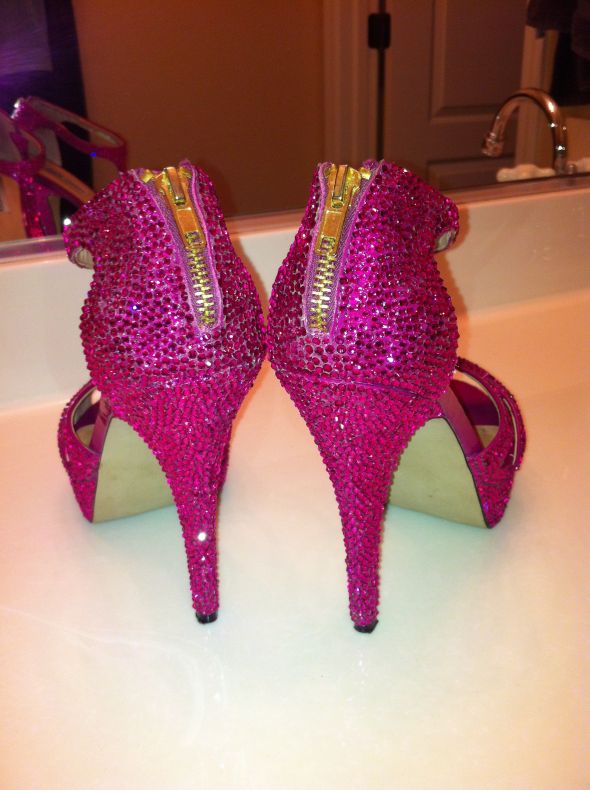 Gorgeous Custom Swarovski Strassed Heels - Sz 9.5 - Fuchsia :  wedding swarovski shoes crystal fuchsia pink strassed diy Shoes7
