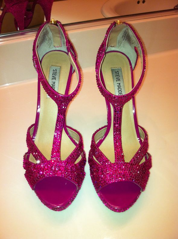 Gorgeous Custom Swarovski Strassed Heels - Sz 9.5 - Fuchsia :  wedding swarovski shoes crystal fuchsia pink strassed diy Shoes 4