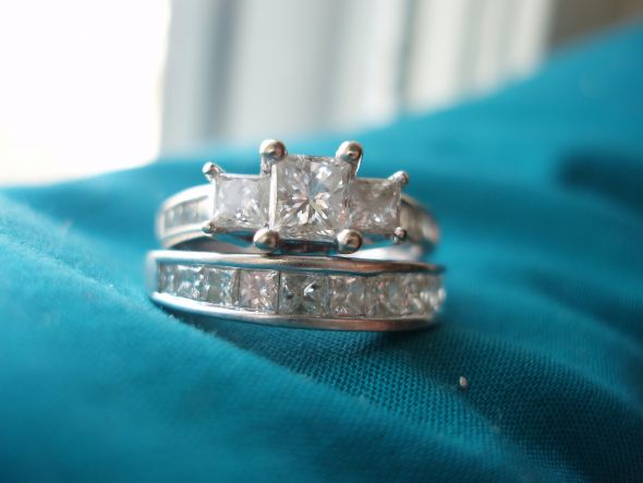 show me your three-stone e-rings! :  wedding three stone ring three stone radiant cut Ring Set