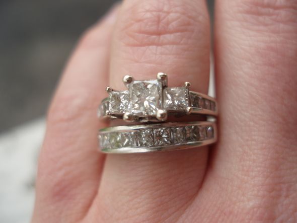 1 carat 3 stone E ring with wedding band pics please wedding Wedding Rings