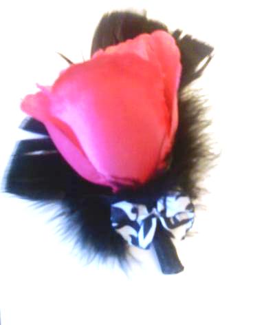 Hot Pink Black DIY Boutineer wedding boutineer damask feathers hot pink 