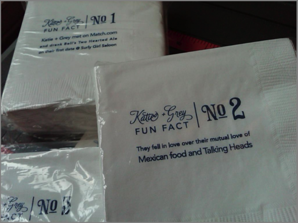 Fun Fact Cocktail Napkins came!! :  wedding napkins reception cocktail hour gocco Picture 3