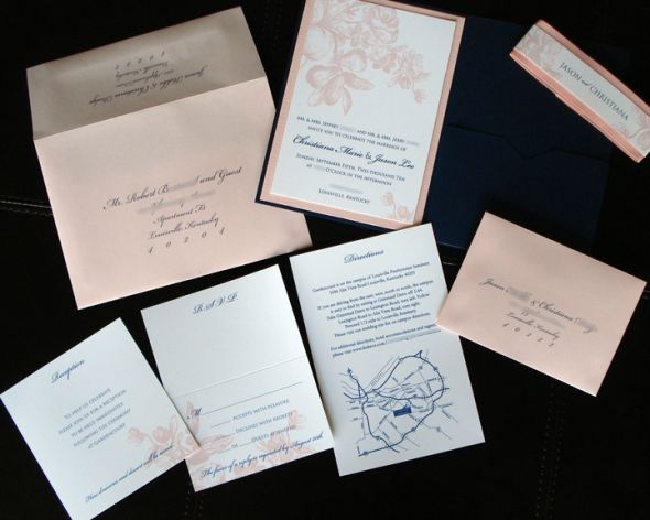 Another one bites the dust! Pic heavy :  wedding invitations diy pink and navy pocketfolds DSC03829 Web