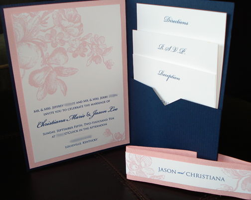 Another one bites the dust! Pic heavy :  wedding invitations diy pink and navy pocketfolds DSC03837 Web