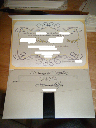 wedding black gold ivory diy invitations Invite With Ribbon