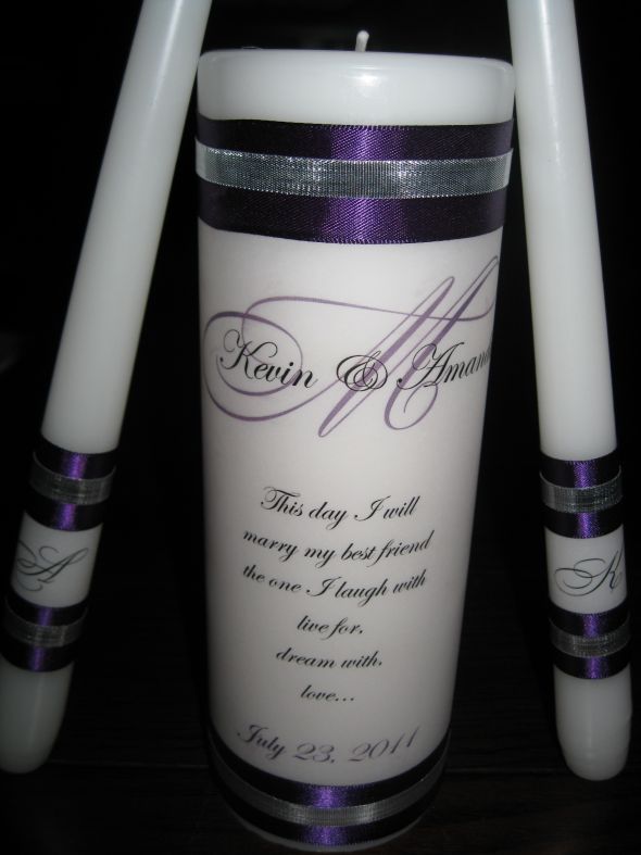 Unity Candle :  wedding candle unity black purple white silver ceremony diy IMG 2689