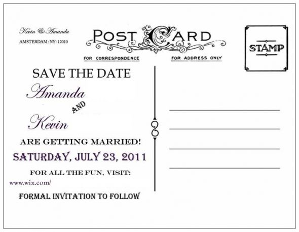 Our Save the Dates Postcards wedding purple white silver engagement diy 