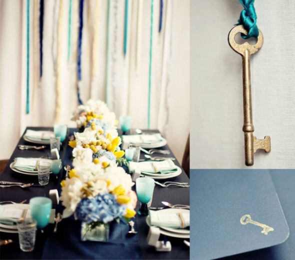 Anyone else feel BI-polar sometimes when trying to make color choices? PIC HEAVY :  wedding inspiration boards teal gold lavender purple green fall vintage rustic blush copper Navy Yellow Teal Tabletop 600x529
