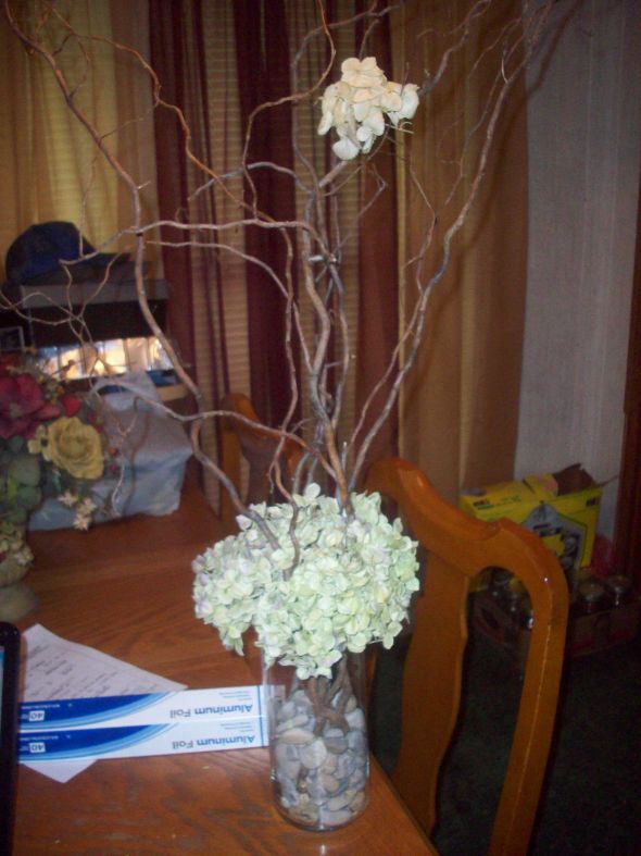  Hydrangea and curly willow centerpieces wedding brown green ivory 104 