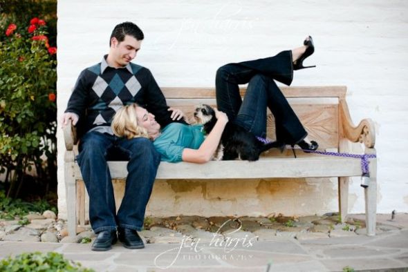 Pets in Engagement photos? :  wedding engagement photos dog puppy Engagment Bench