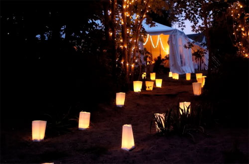 Night reception outdoors in May need lighting ideas wedding candles 