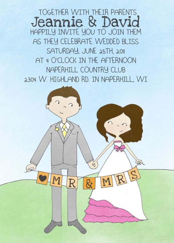 wedding whimsical wedding portrait invitation cartoon