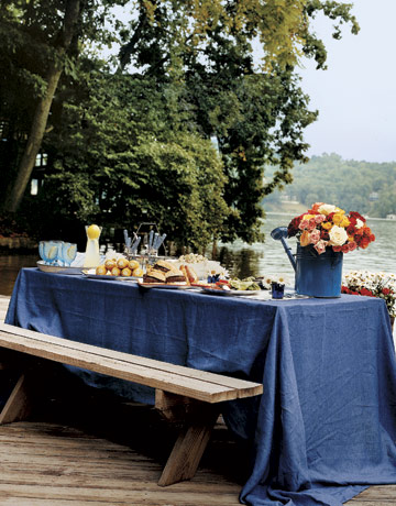 How in the world can you make picnic tables look good?!?!? HELP! : wedding picnic table camping Bench Blue Table Cloth ENTERT0605 De