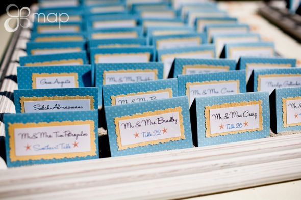  table cards wedding place cards escort cards beach wedding blue yellow 