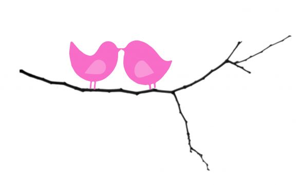 I made this for my programs! :  wedding program design front bird tree kissing love birds lovebirds pink DSC 0016