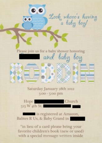 Baby Shower Invite!! :  wedding owl baby shower theme boy invite etsy Wbinvite
