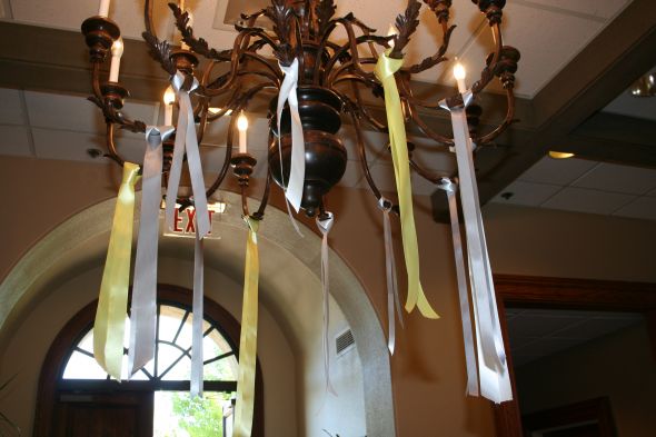 I'm married!  Wanna see?! Pic heavy! :  wedding yellow gray diy recaps Chandelier