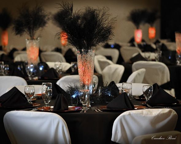 wedding crystal gel balls centerpieces black red vases head table ferns