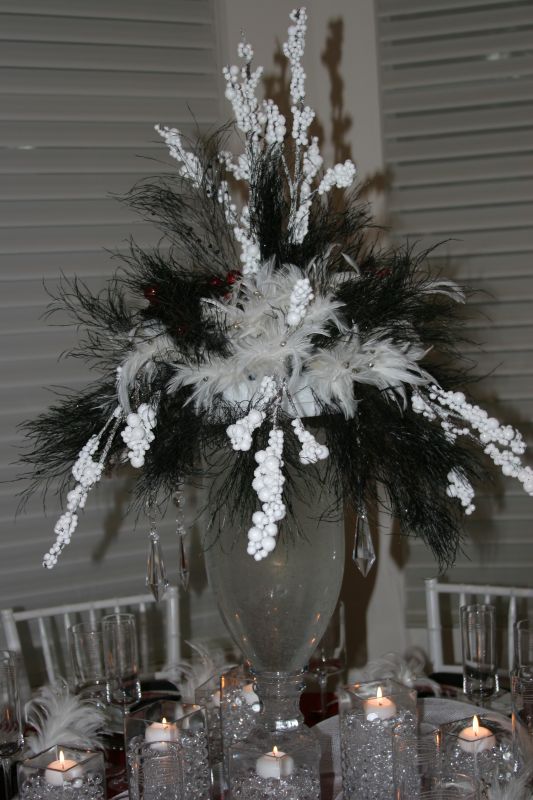 Centerpiece wedding centerpiece black ferns crystals gel balls vase 