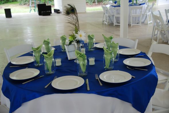 royal cobalt blue and teal satin overlays and chair sashes wedding 
