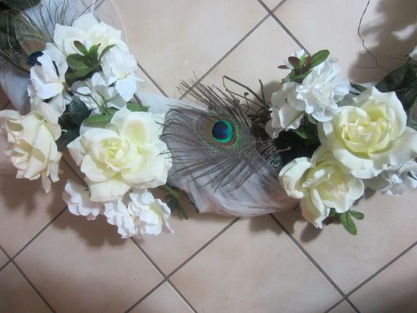  wedding peacock centerpiece teal green silver flowers diy reception IMG 