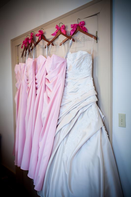 My wedding dress with the BM's dresses :) :  wedding pink ivory bridesmaids dress 0072