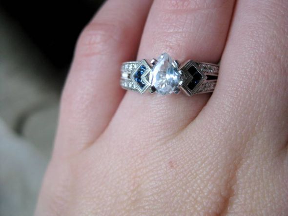 Can I see your nondiamond engagement ring and any sapphire ring advice welcomed! :  wedding sapphire ering blue diamond IMG 7901