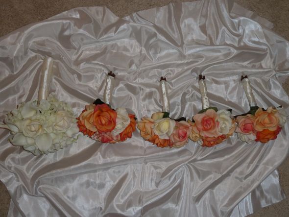 BOUQUET SET (bridal bouquet and 4 BM bouquets) :  wedding bouquets flowers natural touch set P1000206