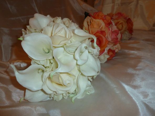 BOUQUET SET (bridal bouquet and 4 BM bouquets) :  wedding bouquets flowers natural touch set P1000207