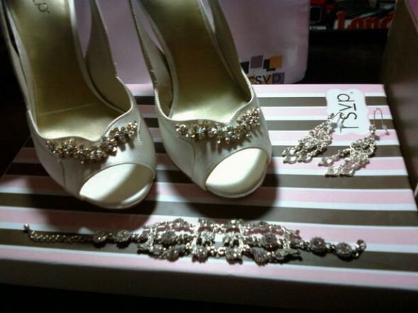 Bought my wedding shoes, earrings, and bracelet...for $65! (pic heavy) :  wedding bargain discount deal ebay bracelet shoes ivory earrings cheap frugal Wedding Accessories