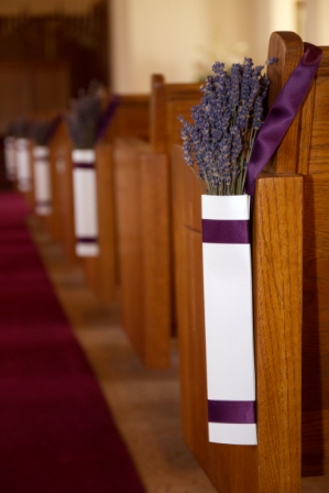 Our Lavender Prism Pew Ends :  wedding ceremony ceremony flower dried lavender flowers ivory pew end purple KWE 2001