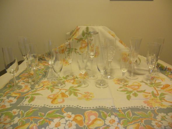 Mismatched Champagne Glasses used at head table for toasting 30 for set 