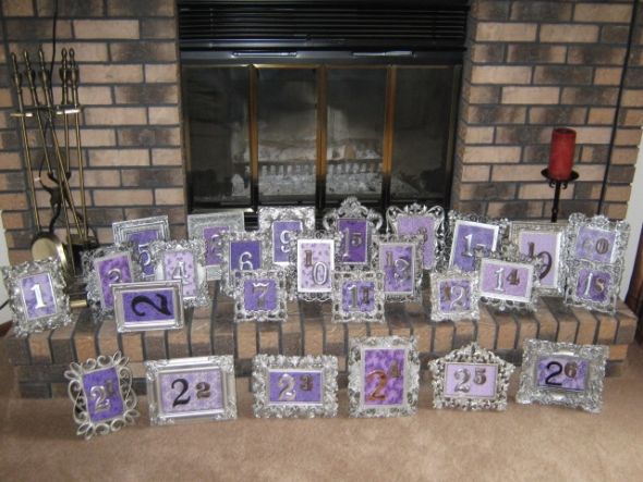 Mismatched Purple Silver Table Number Frames wedding table 