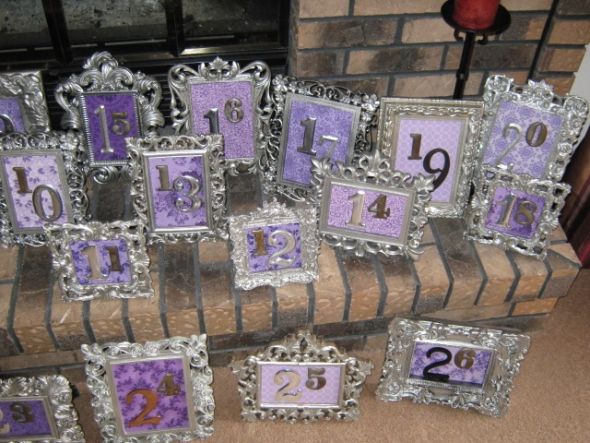 Mismatched Purple Silver Table Number Frames wedding table numbers purple 