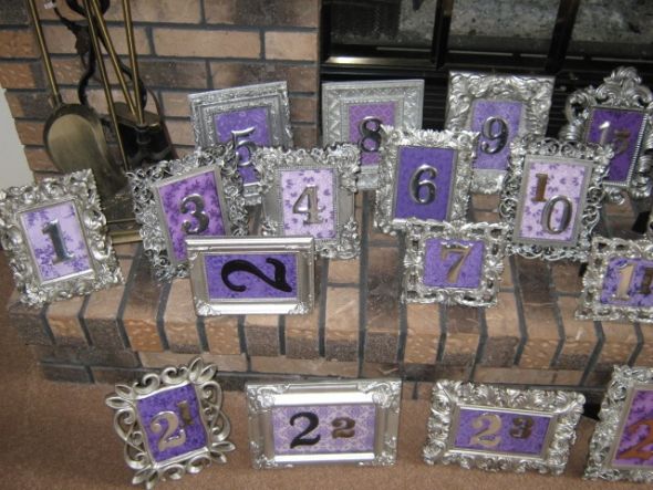 Mismatched Purple Silver Table Number Frames wedding table 