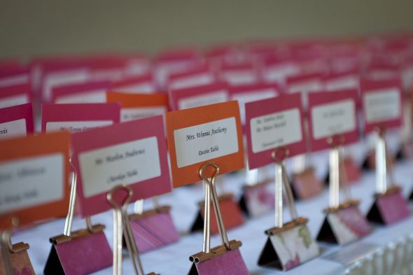 DIY Friday :  wedding diy features IMG 4171 Binder Clip Escort Cards :  wedding place cards escort cards reception diy orange pink inspiration IMG 4171 
